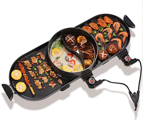 WJJJ BBQ Electric Grill Pan with Hot Pot 2 in 1, Indoor/Outdoor 1400 Watts...