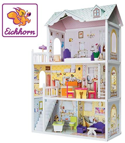 Eichhorn 100002510 casa delle Bambole con mobili e Accessori, Multicolore