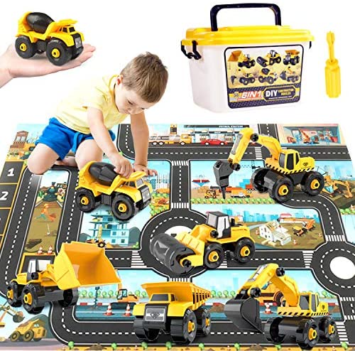 Paochocky 6 in 1 DIY Veicoli da Cantiere Giocattolo Set, Paochocky 6 in 1 DIY Veicoli da Cantiere Giocattolo Set, Montare Giocattoli...