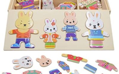 Vesti la Famiglia Conigli Puzzle Legno Bambini Educativi Giocattolo Giochi…